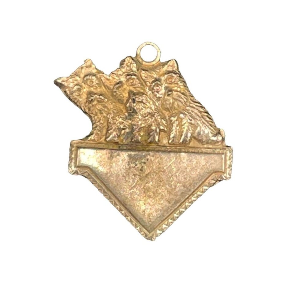Vintage 3 Scottie Dog Terrier Charm Pendant 1940s Gold Tone Triangle